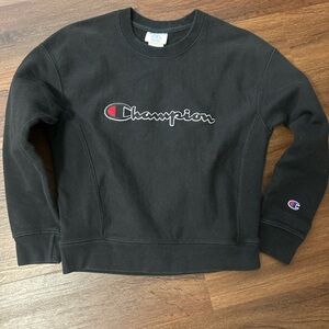 Champion Men's Black Crewneck with Logo